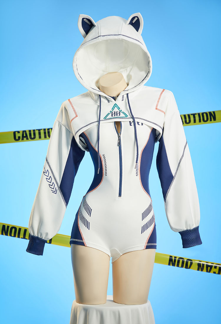Anime Derivado Sexy Lencería erótica Body deportivo ajustado estilo cibernético con chaqueta corta con capucha