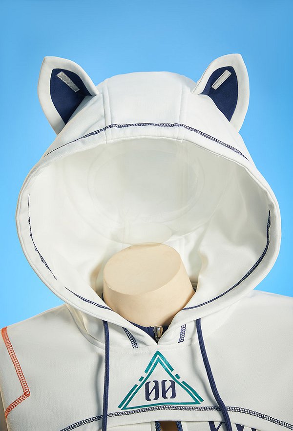 Anime Dérivé Sexy Cosplay Costume Cyberpunk Combinaison blanche et bleue moulant avec veste courte à capuche