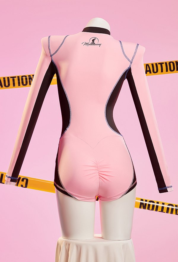 Anime Makinami derivado sexy Body cyberpunk Mono rosa y negro con sudadera corta con capucha