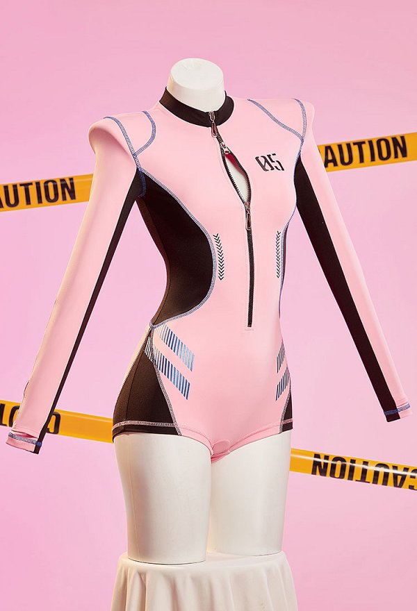 Anime Makinami derivado sexy Body cyberpunk Mono rosa y negro con sudadera corta con capucha