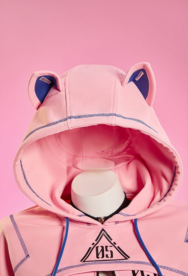 Anime Makinami derivado sexy Body cyberpunk Mono rosa y negro con sudadera corta con capucha