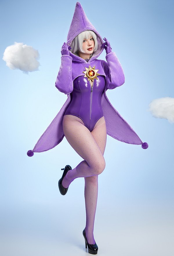 PM Dérivé Sexy Cosplay Costume Combinaison en cuir moulante avec bonnet pointu en peluche, veste et gants