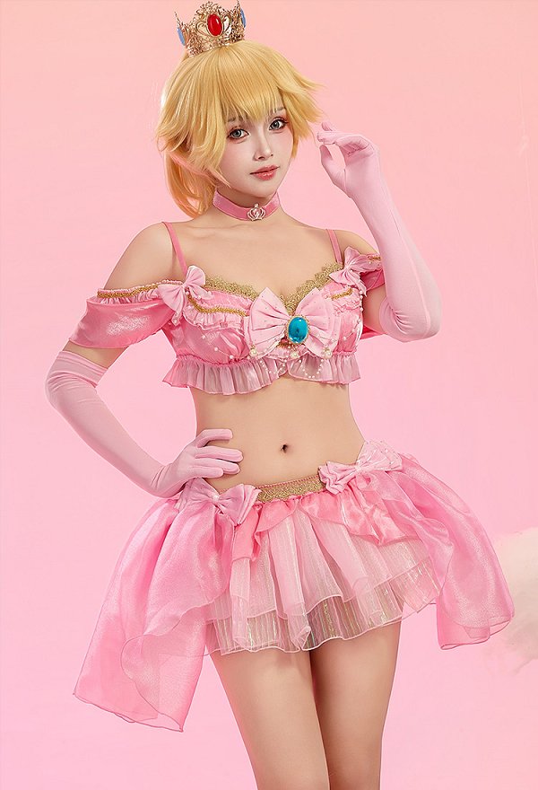 Festival de musique dérivé de Princess Peach Tenue sexy Top court à volants et jupe avec string et gants