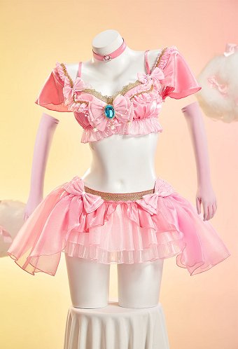 Festival de musique dérivé de Princess Peach Tenue sexy Top court à volants et jupe avec string et gants
