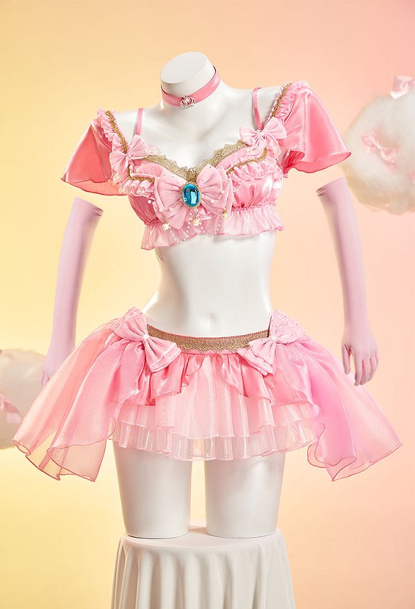 Festival de musique dérivé de Princess Peach Tenue sexy Top court à volants et jupe avec string et gants
