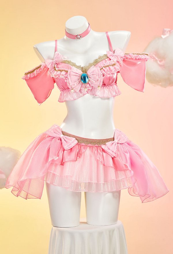Festival de musique dérivé de Princess Peach Tenue sexy Top court à volants et jupe avec string et gants