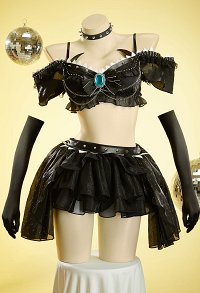 Bowsette Derivative Music Festival Sexy Cosplay Costume Ruffled Crop Top and Skirt with Thong and Gloves