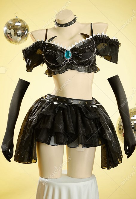 Bowsette Derivative Music Festival Outfit sexy Crop Top con volantes y falda con tanga y guantes