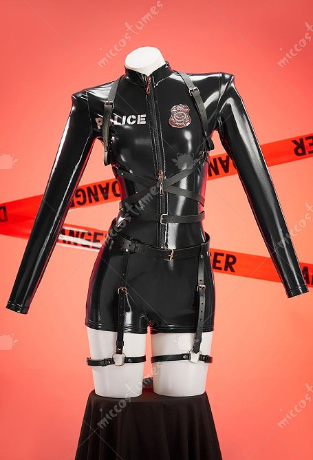 Disfraz sexy de policía para Halloween mono con cremallera gorra y placa