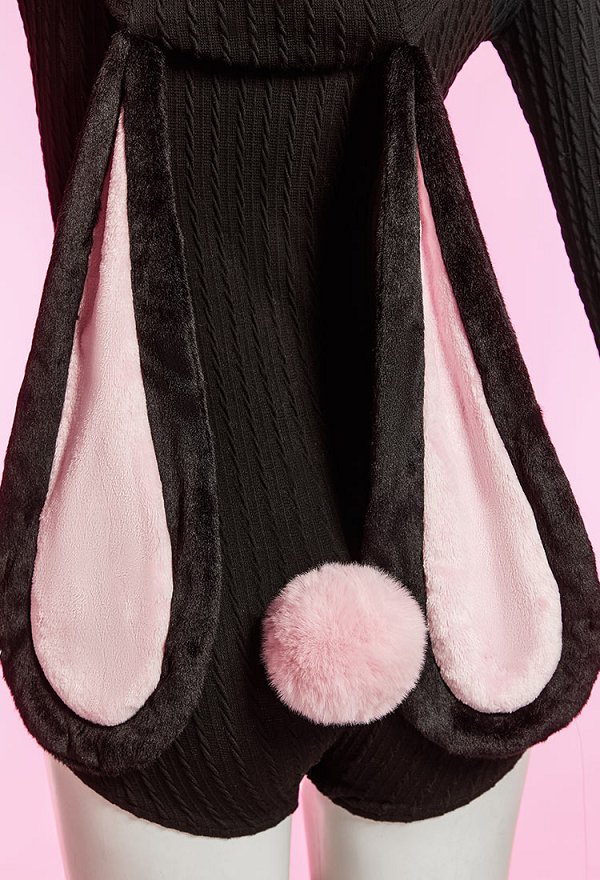Sexy Bunny Bodysuit Lindo Ropa de Casa Bodysuit con Capucha de Orejas de Conejo