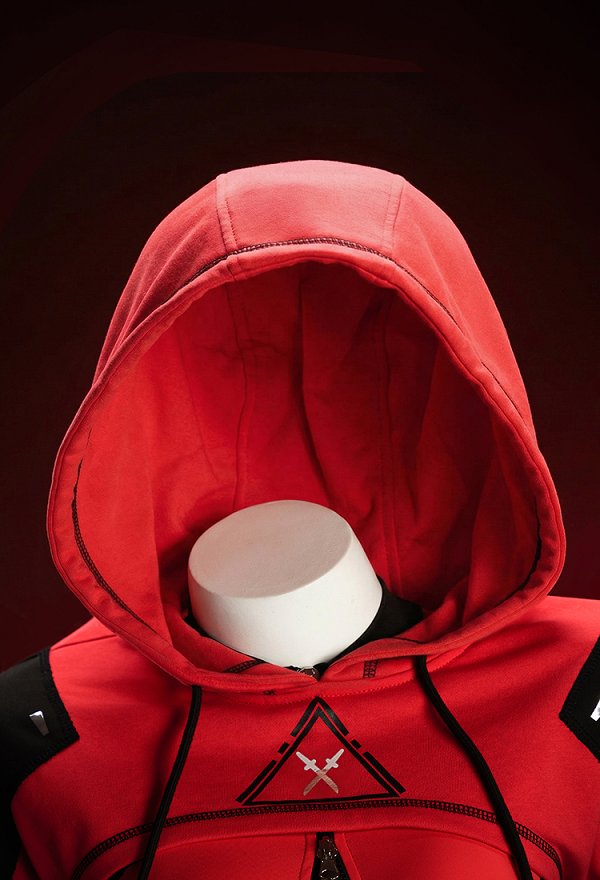 Disfraz de Cosplay Sexy Derivado de Superhéroe DP Estilo Cyberpunk Ropa deportiva de yoga ajustada Bodysuit rojo y negro con capucha corta y cinturón Disfraz de Cosplay Sexy Derivado de Superhéroe DP Estilo Cyberpunk Ropa deportiva de yoga ajustada Bodysuit rojo y negro con capucha corta y cinturón