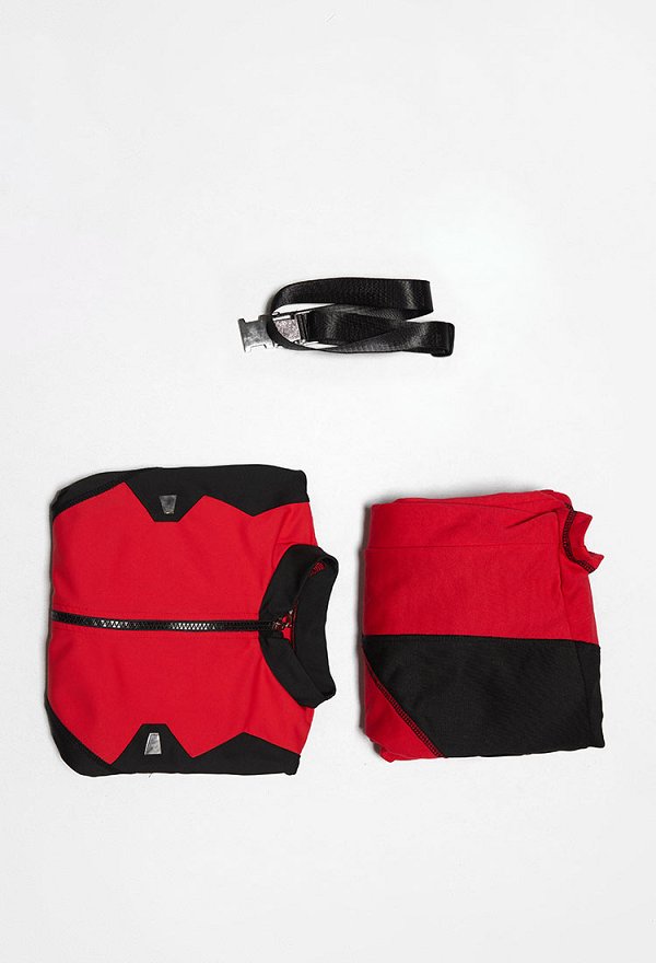 Disfraz de Cosplay Sexy Derivado de Superhéroe DP Estilo Cyberpunk Ropa deportiva de yoga ajustada Bodysuit rojo y negro con capucha corta y cinturón Disfraz de Cosplay Sexy Derivado de Superhéroe DP Estilo Cyberpunk Ropa deportiva de yoga ajustada Bodysuit rojo y negro con capucha corta y cinturón
