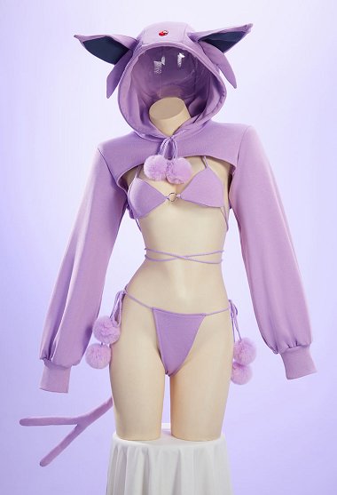 PM Derivado Sexy Cosplay Disfraz Bikini con encaje con capucha de corte alto y cola