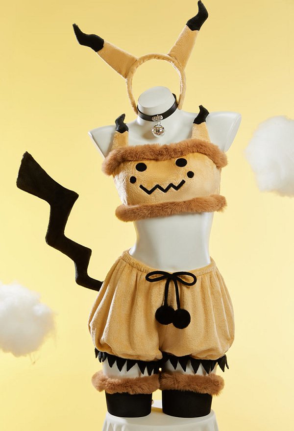 PM Derivative Sexy Cosplay Kostüm Plüsch Homewear Crop Top und Shorts mit Haarband Schwanz
