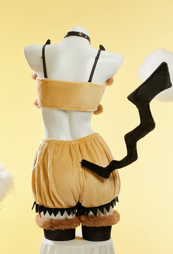 PM Derivative Sexy Cosplay Kostüm Plüsch Homewear Crop Top und Shorts mit Haarband Schwanz