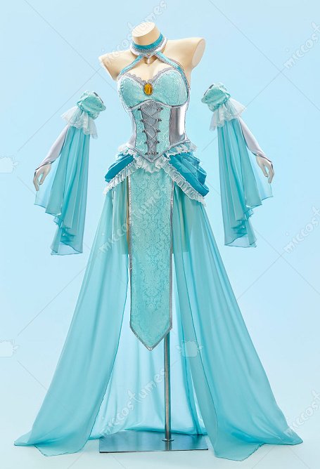 Tenue de danse sexy inspirée des princesses robe dos nu à manches avec chaîne