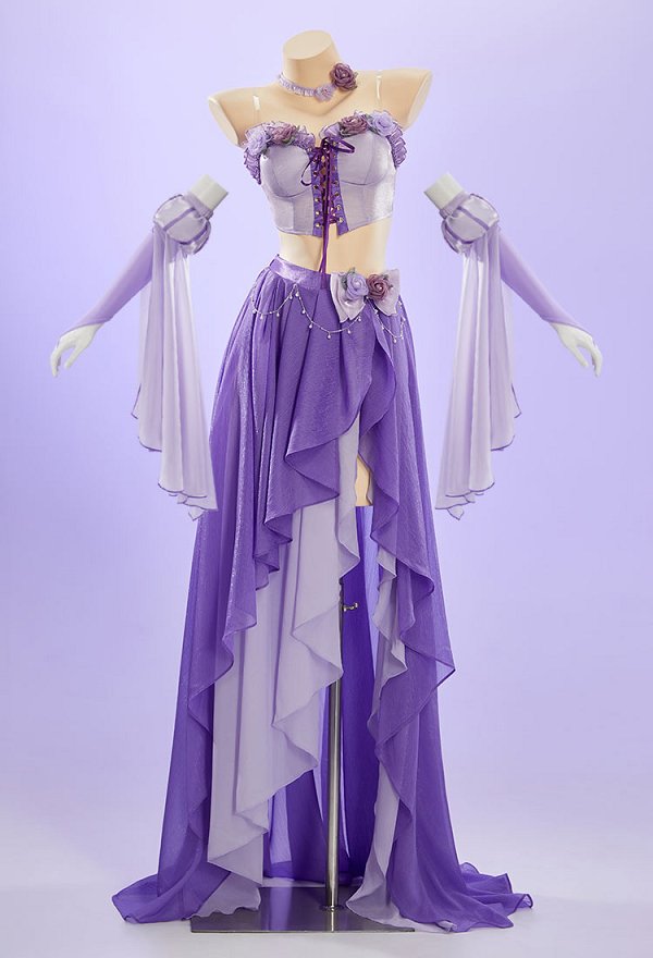 El derivado de pelo largo de la princesa Cosplay Sexy traje de traje estilo de danza tubo superior y falda en capas con mangas y estrangul