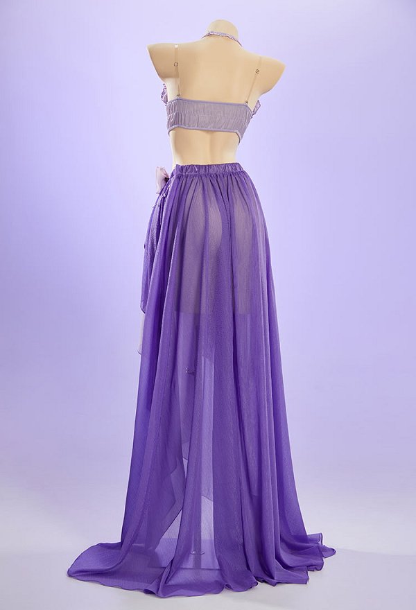 El derivado de pelo largo de la princesa Cosplay Sexy traje de traje estilo de danza tubo superior y falda en capas con mangas y estrangul