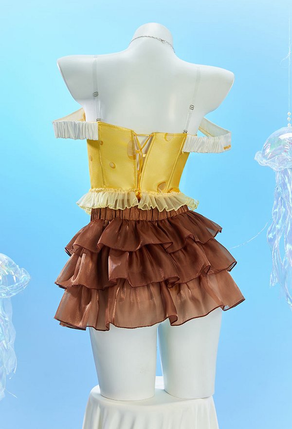 SpongeBob und Patrick Sta inspiriertes sexy Cosplay Kostüm floralem Print tailliertem Oberteil und bodenlangem Rock mit Bindeband