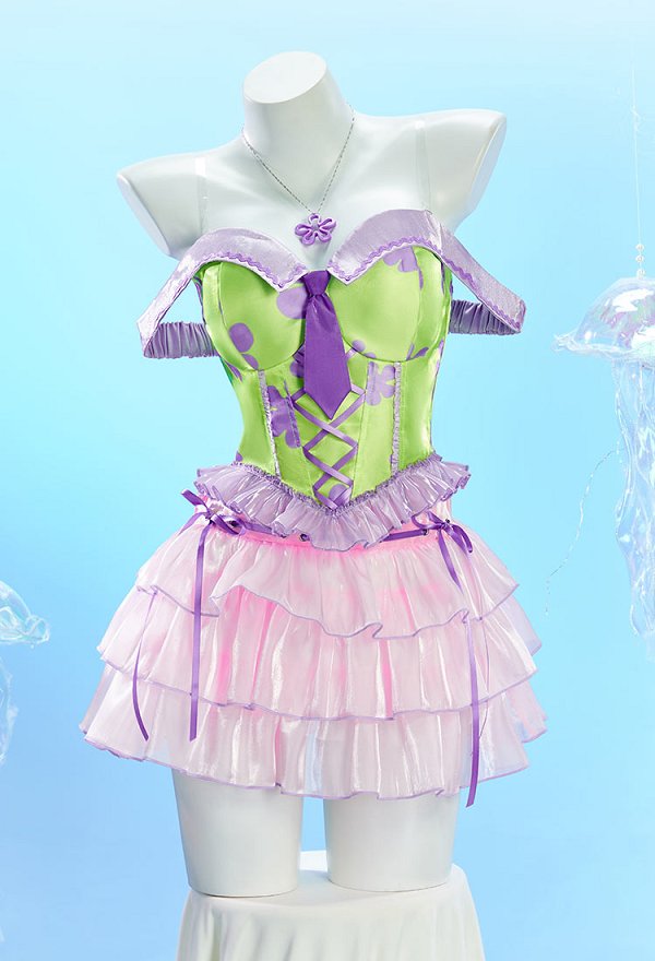 Bob Esponja y Patrick Star Derivado Disfraz de Cosplay Sexy Impresión Floral Corset Cinched y falda de pastel con corbata