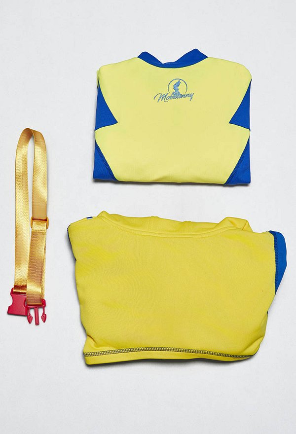 Disfraz de Cosplay Sexy Derivado de Superhéroe DP Estilo Cyberpunk Ropa deportiva de yoga ajustada Bodysuit amarillo y azul con capucha corta y cinturón
