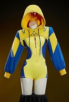 Disfraz de Cosplay Sexy Derivado de Superhéroe DP Estilo Cyberpunk Ropa deportiva de yoga ajustada Bodysuit amarillo y azul con capucha corta y cinturón