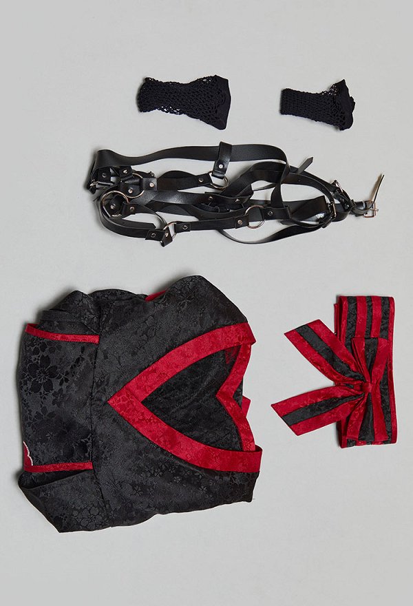 Ninja Derivative Sexy Outfit Wide-Sleeved Kimono Dress with Obi Belt and Socks