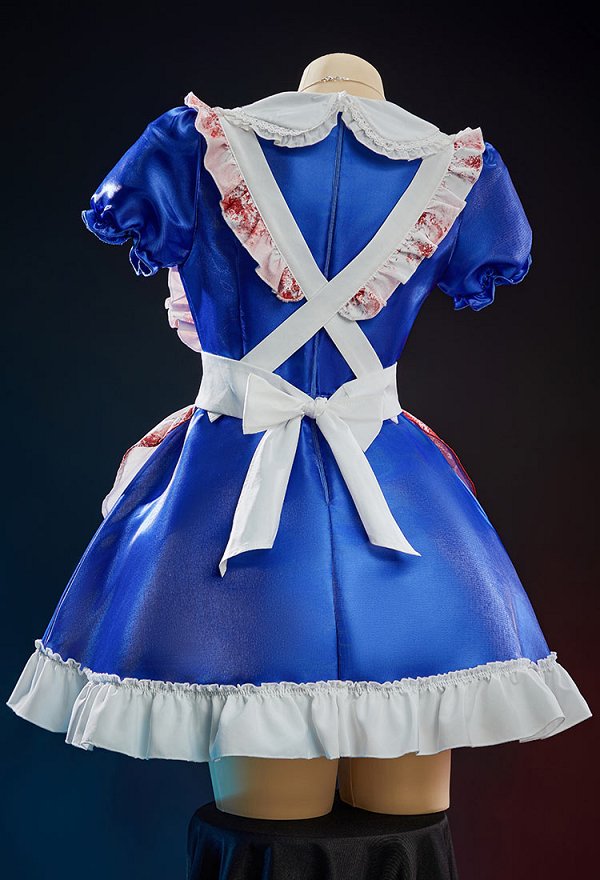 Alice Derivative Sexy Halloween Costume Puff-sleeved Dress with Bloodstain Print Apron and Stockings