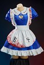Alice Derivative Sexy Halloween Costume Puff-sleeved Dress with Bloodstain Print Apron and Stockings
