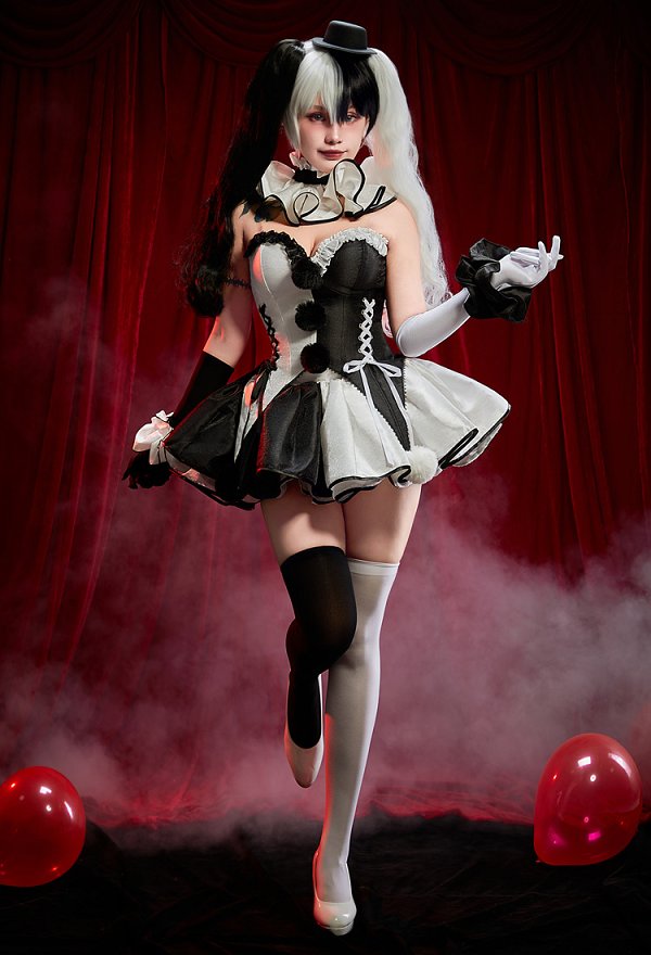 Arte derivado de Halloween Sexy Corset Vestido Conjunto Blanco y Negro Color-bloqueado Off-hombro Top y falda con guantes y cuello Arte derivado de Halloween Sexy Corset Vestido Conjunto Blanco y Negro Color-bloqueado Off-hombro Top y falda con guantes y cuello