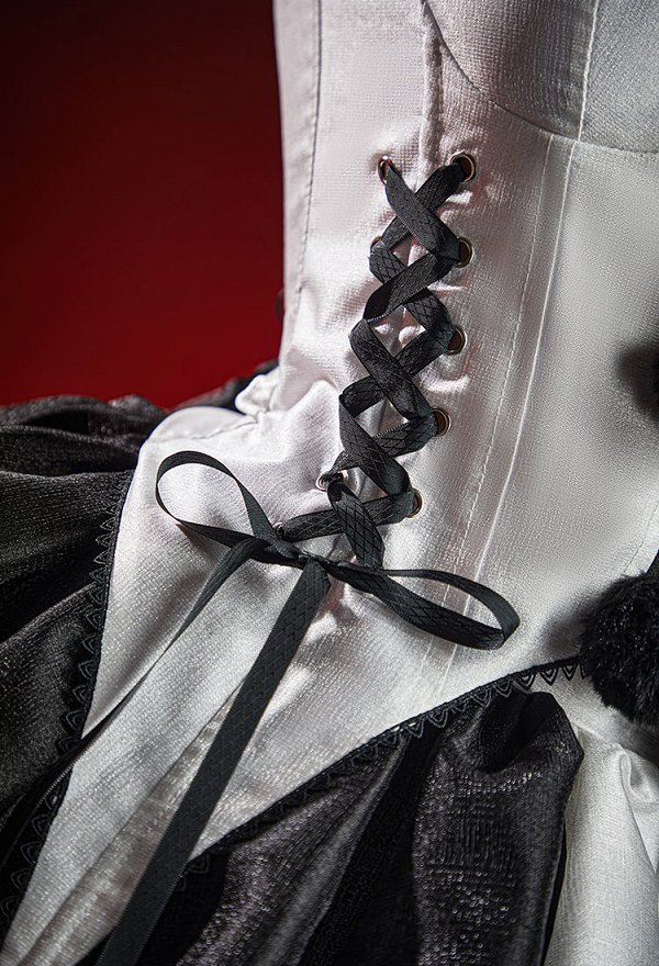 Arte derivado de Halloween Sexy Corset Vestido Conjunto Blanco y Negro Color-bloqueado Off-hombro Top y falda con guantes y cuello Arte derivado de Halloween Sexy Corset Vestido Conjunto Blanco y Negro Color-bloqueado Off-hombro Top y falda con guantes y cuello