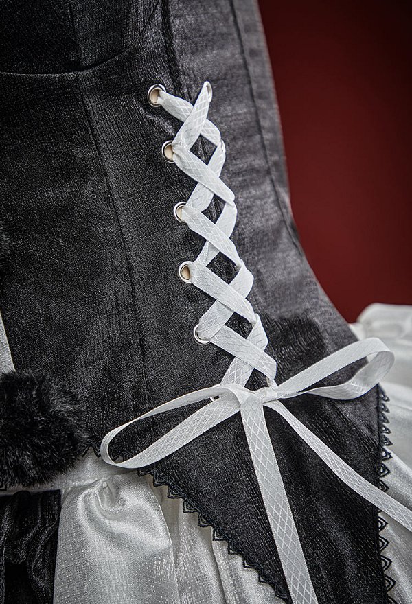 Arte derivado de Halloween Sexy Corset Vestido Conjunto Blanco y Negro Color-bloqueado Off-hombro Top y falda con guantes y cuello Arte derivado de Halloween Sexy Corset Vestido Conjunto Blanco y Negro Color-bloqueado Off-hombro Top y falda con guantes y cuello