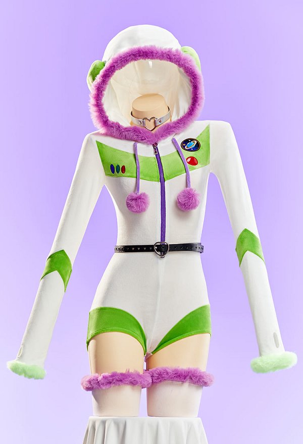 Toy Story Derivative Sexy Cosplay Costume Romper Plush Hooded Bodysuit with Belt and Stockings
