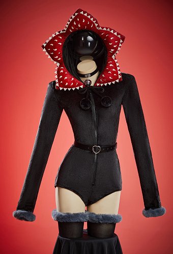 Stranger Things Petal-Head Derivative Sexy Cosplay Costume Plush Romper Hooded Bodysuit with Belt and Stockings