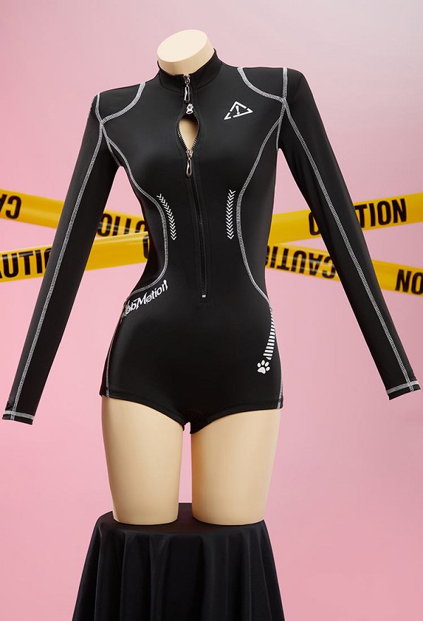 Sexy Cyber-Style Sportswear Yoga Outfit Long-Sleeved Zipper Bodysuit (Only Bodysuit)