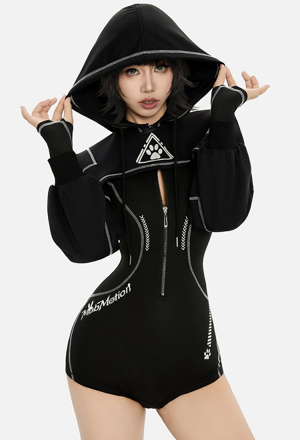Sexy Cyber-Style Sportswear Yoga Outfit Long-Sleeved Zipper Bodysuit (Only Bodysuit)