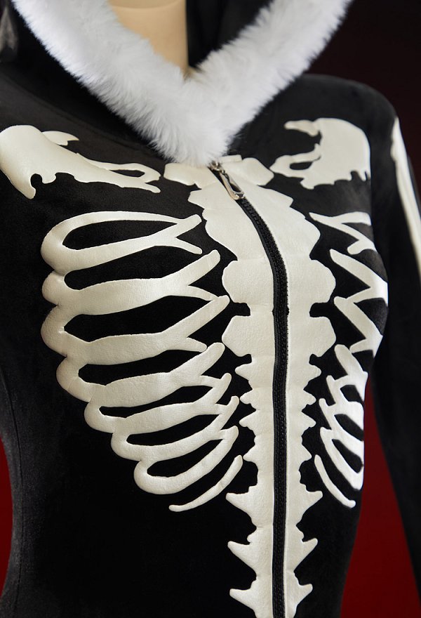 Mono de Felpa Sexy de Invierno con Capucha con Estampado de Calavera Blanco y Negro de Halloween Mono de Felpa Sexy de Invierno con Capucha con Estampado de Calavera Blanco y Negro de Halloween