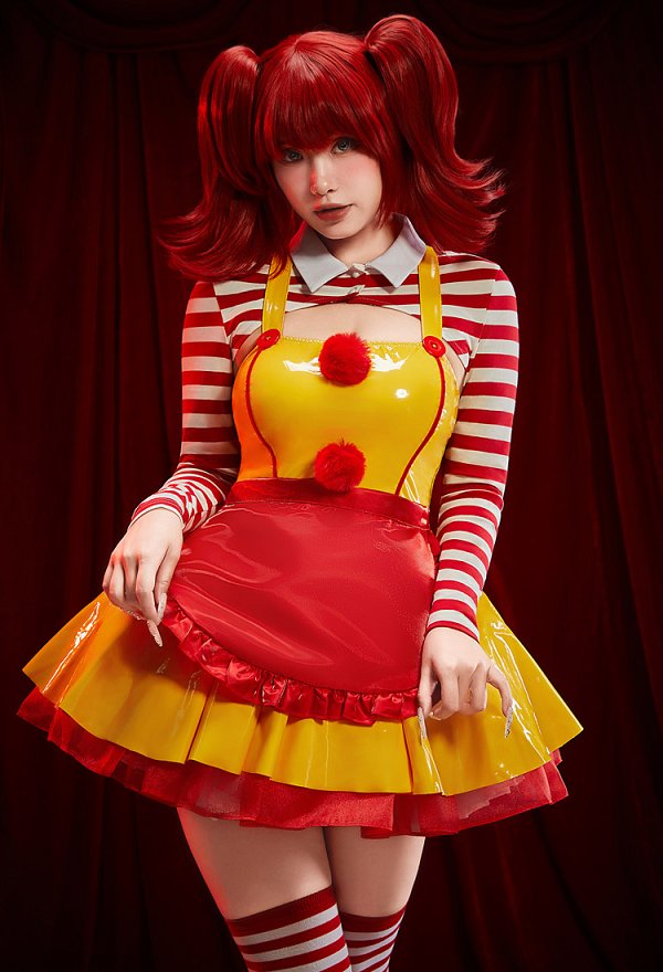 Joker Derivative Sexy Waitress Outfit Pinafore Dress and Red White Striped Crop Top with Apron