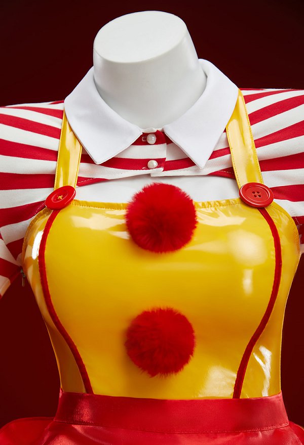 Joker Derivative Sexy Waitress Outfit Pinafore Dress and Red White Striped Crop Top with Apron