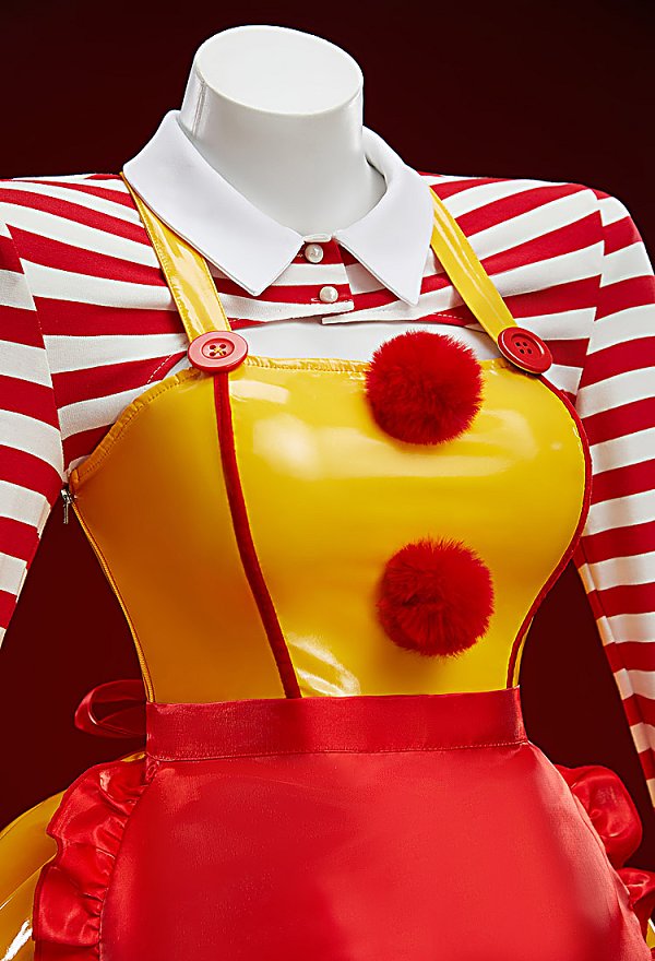 Joker Derivative Sexy Waitress Outfit Pinafore Dress and Red White Striped Crop Top with Apron