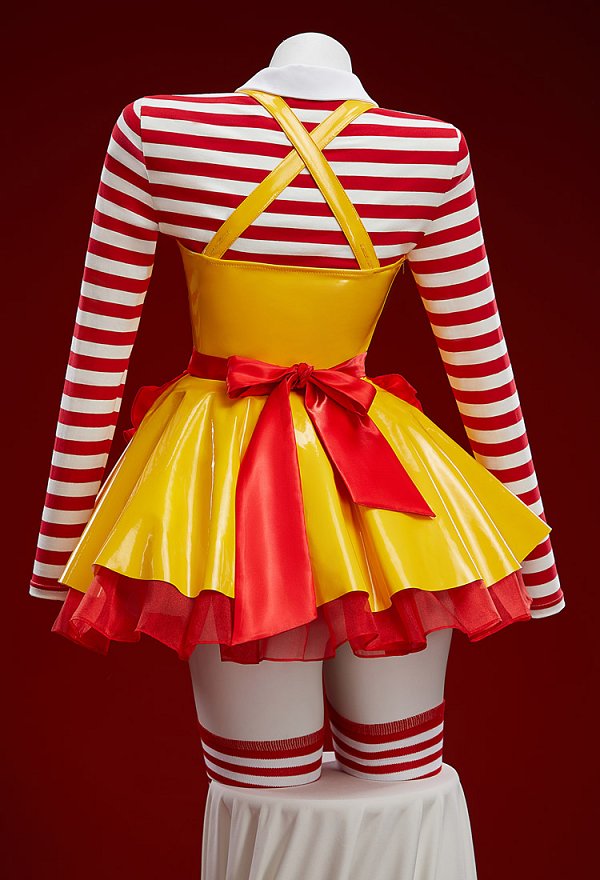 Joker Derivative Sexy Waitress Outfit Pinafore Dress and Red White Striped Crop Top with Apron