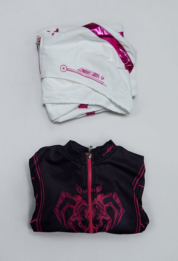 Mechanical-style Spider Print Sportswear Yoga Outfit Long-sleeved Zip-up Bodysuit with Short Jacket