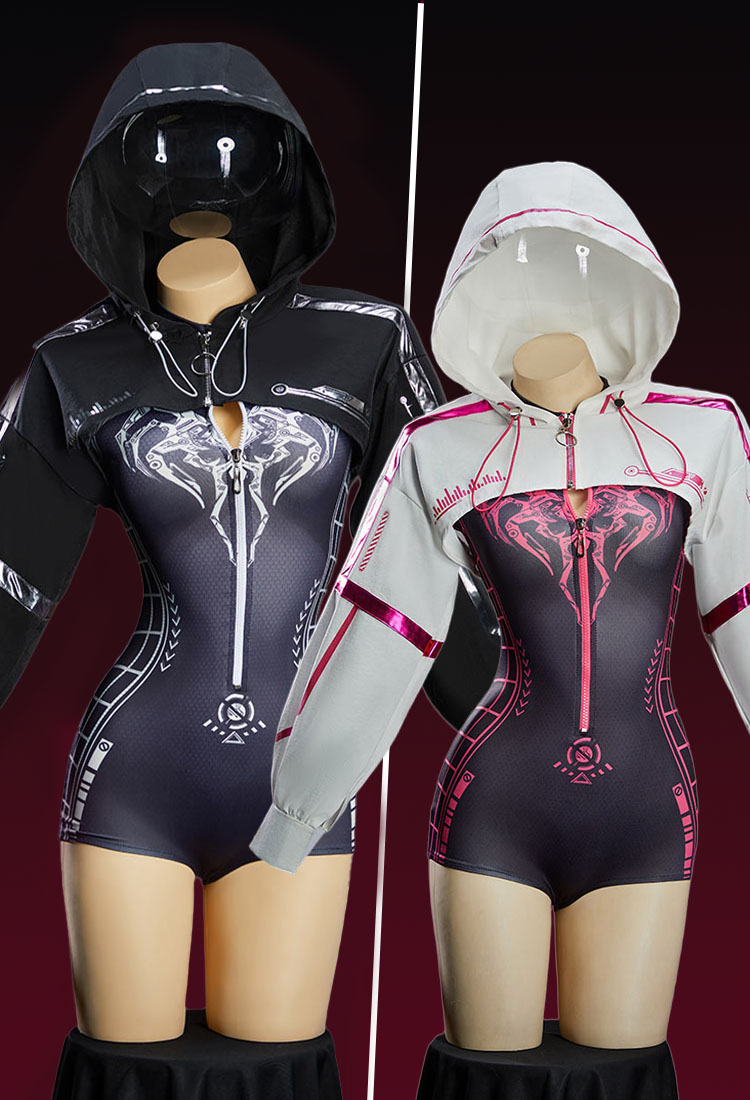 Mechanical-style Spider Print Sportswear Yoga Outfit Long-sleeved Zip-up Bodysuit with Short Jacket