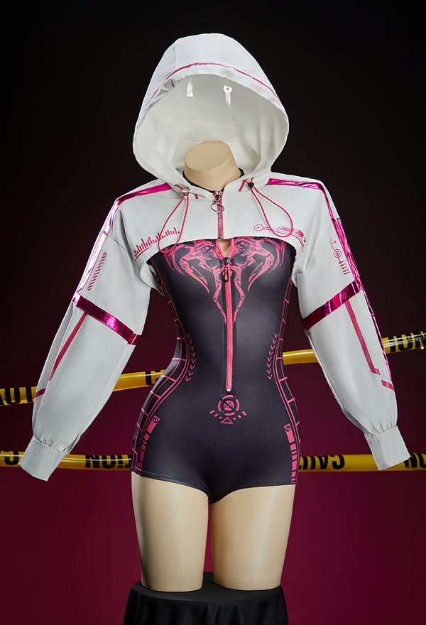 Mechanical-style Spider Print Sportswear Yoga Outfit Long-sleeved Zip-up Bodysuit with Short Jacket
