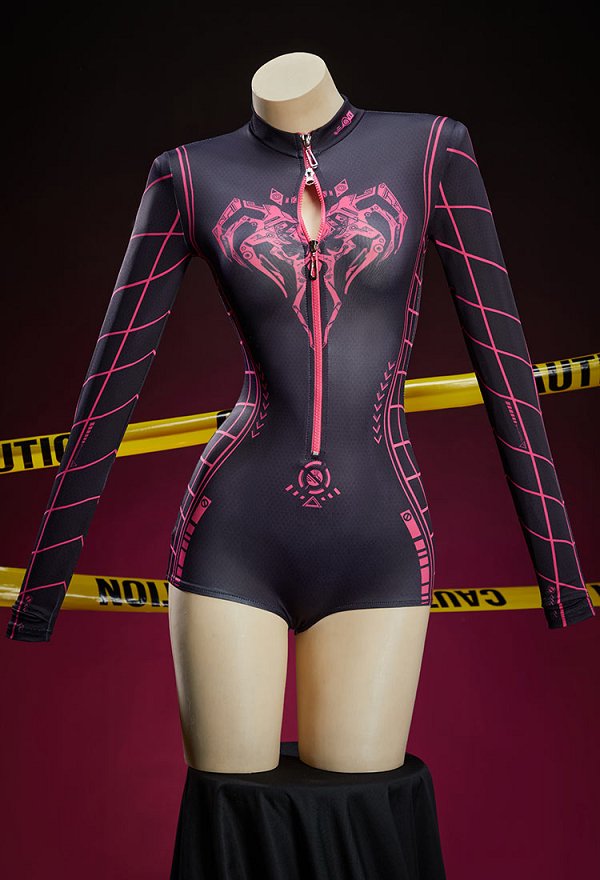 Mechanical-style Spider Print Sportswear Yoga Outfit Long-sleeved Zip-up Bodysuit with Short Jacket