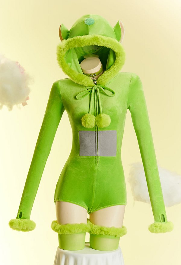 Teletubbies Derivative Sexy Strampler Bodysuit Plüsch Kapuzenbody mit Kopfbedeckung und Strümpfen
