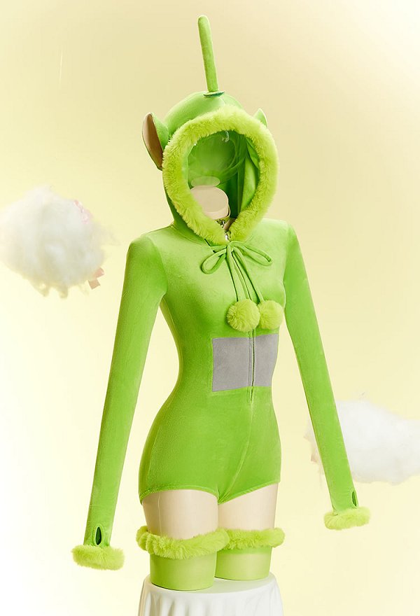 Teletubbies Derivative Sexy Strampler Bodysuit Plüsch Kapuzenbody mit Kopfbedeckung und Strümpfen