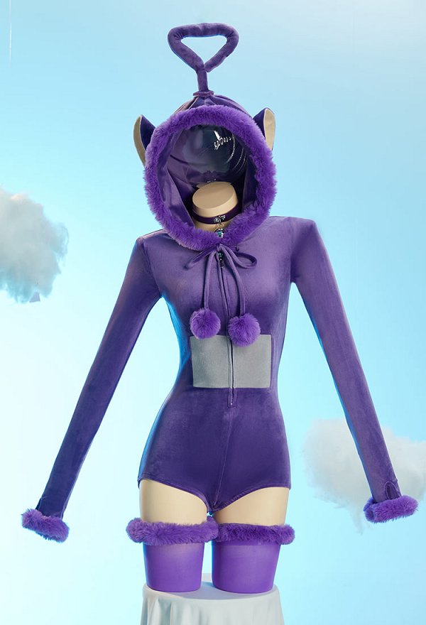 Combinaison en Peluche à Capuche Dérivée des Teletubbies Combishort Sexy avec Coiffe et Bas