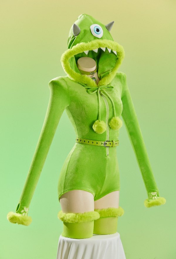 Mono de Felpa Sexy Derivado de Monsters, Inc. con Capucha de Halloween con Cinturón y Medias hasta el Muslo Mono de Felpa Sexy Derivado de Monsters, Inc. con Capucha de Halloween con Cinturón y Medias hasta el Muslo