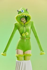 [MobFur] Monsters, Inc. Derivative Sexy Cosplay Costume Plush Romper Halloween Hooded Bodysuit with Belt and Thigh-high Socks